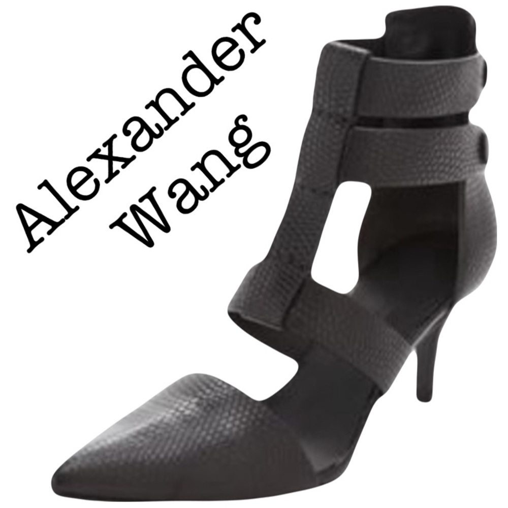 Alexander Wang Tati Lizard Black Strappy Leather Heels Size 36
